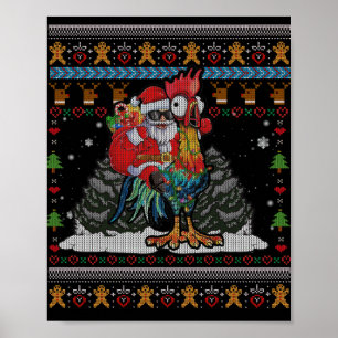 Rooster Lover Ugly Santa Ride Weihnachten Poster