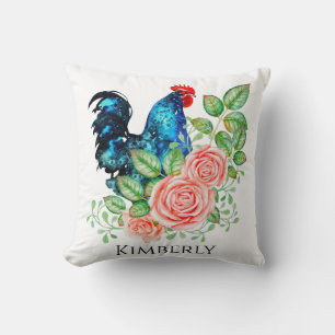 Rooster mit Blume Wasserfarben Art Throw Kissen