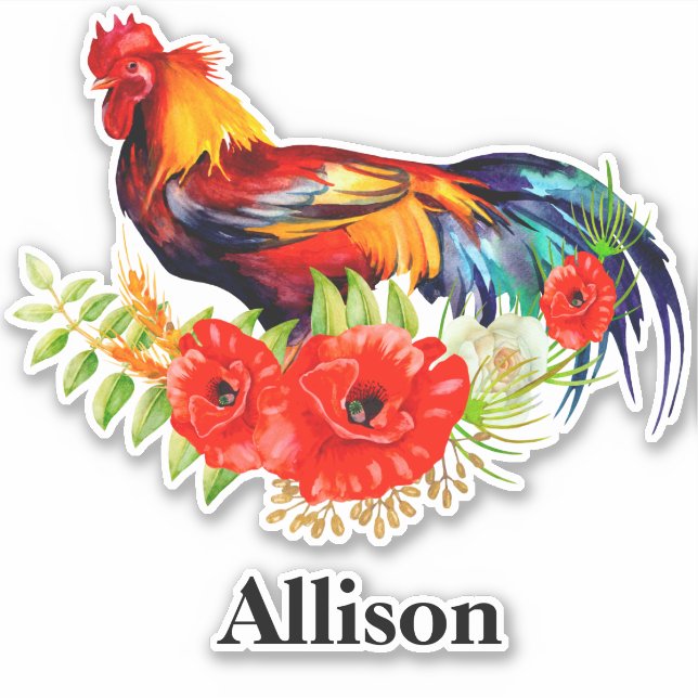 Rooster mit Personalisiertem Namen der Poppies Aufkleber (Vorderseite)