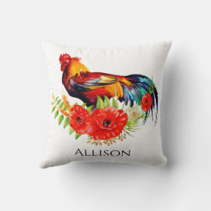 Rooster mit Poppies Bauernhof Kissen Kissen