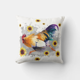 Rooster mit Sonnenblumen Wasserfarben Art Throw Ki Kissen