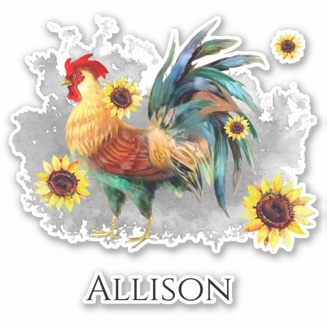Rooster mit Sonnenblumennamen Aufkleber (Vorderseite)