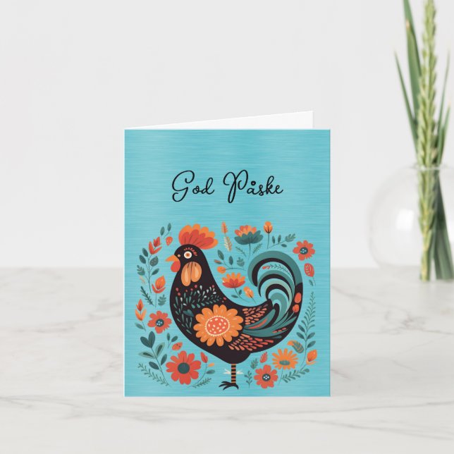 Rooster Orange Black Turquoise God Påske Karte (Vorderseite)