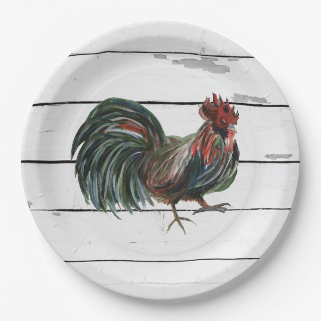 Rooster Painting Barnyard Party Paper Napkin Pappteller (Vorderseite)