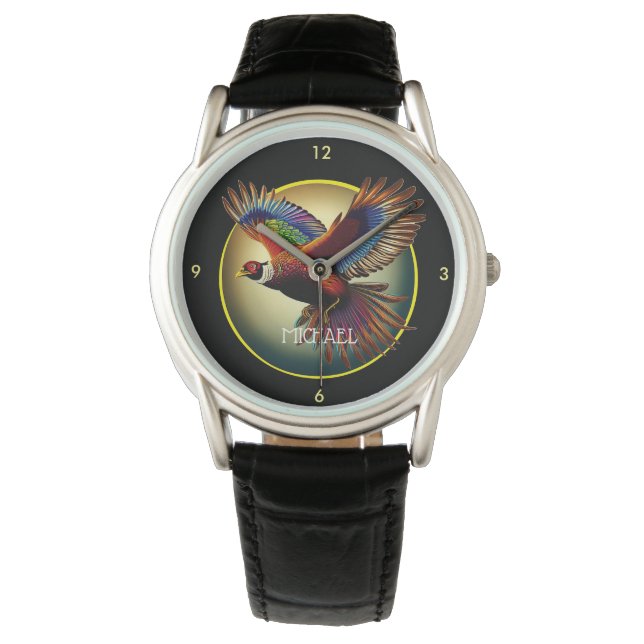Rooster Pheasant Flying Armbanduhr (Vorderseite)