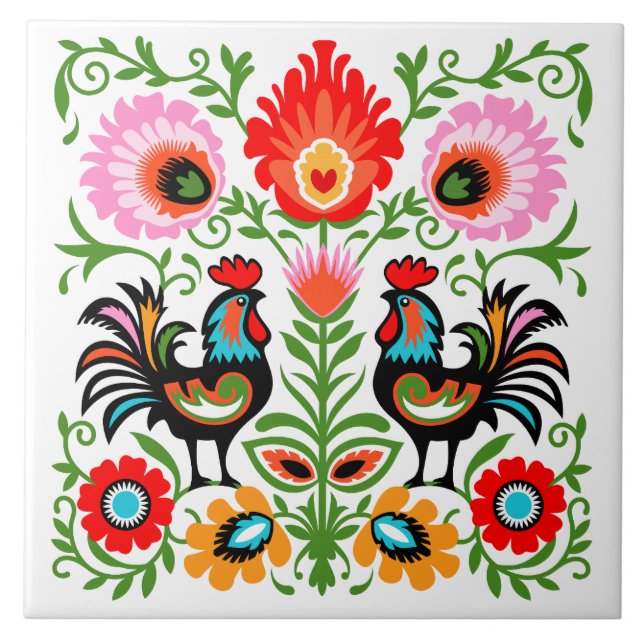 Rooster Polish Folk Tile Fliese (Vorderseite)