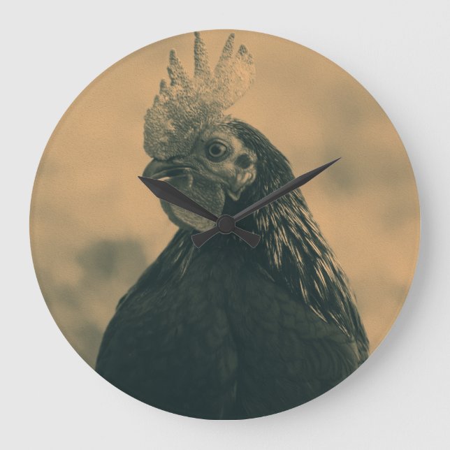 Rooster Portrait Große Wanduhr (Vorderseite)