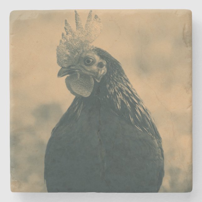 Rooster Portrait Steinuntersetzer (Vorderseite)
