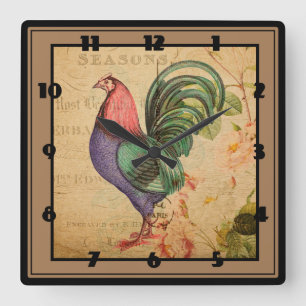 Rooster Quadratische Wanduhr