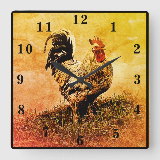 Rooster Quadratische Wanduhr (Vorderseite)