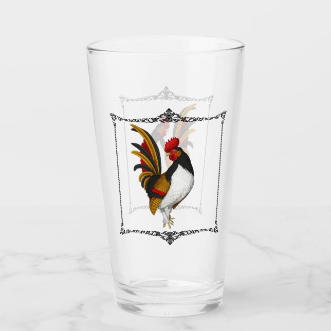 Rooster Red Black Gold Glas (Vorderseite)