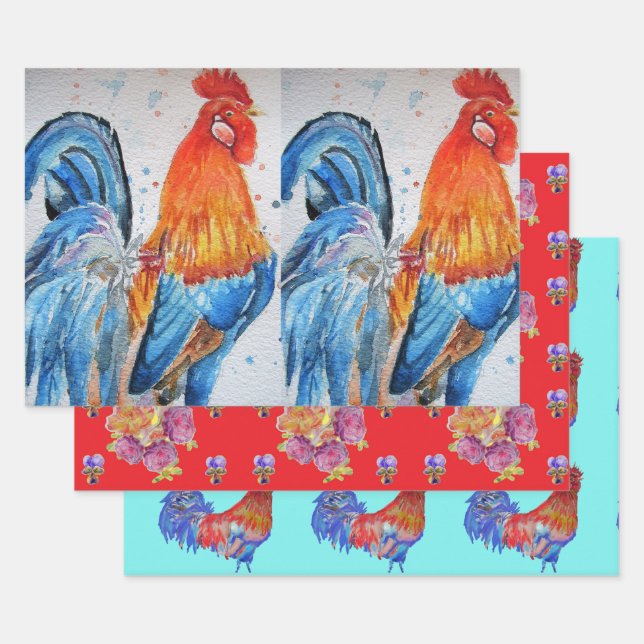 Rooster Red Chicken Cockerel Bird Frische Pasta ma Geschenkpapier Set (Set)