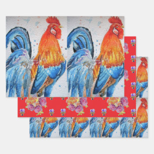 Rooster Red Chicken Cockerel Bird Frische Pasta ma Geschenkpapier Set