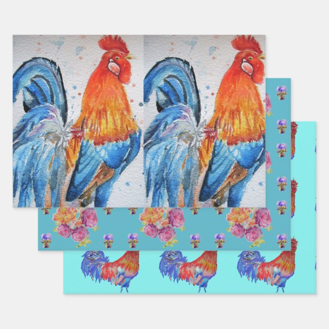 Rooster Red Chicken Cockerel Bird Frische Pasta ma Geschenkpapier Set (Set)