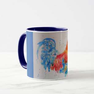 Rooster Red Watercolor Roosters Colorful Bird Tasse