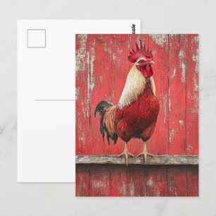 Rooster Red Wood Barwall Postkarte