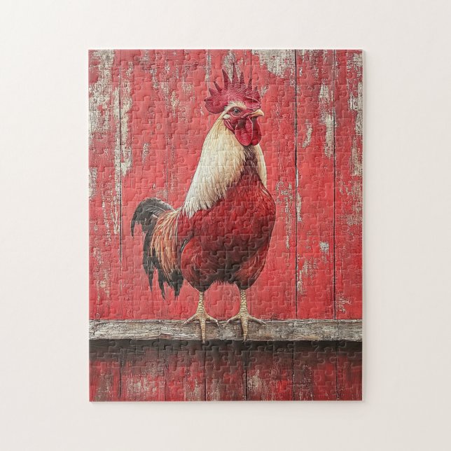 Rooster Red Wood Barwall Puzzle (Vertikal)