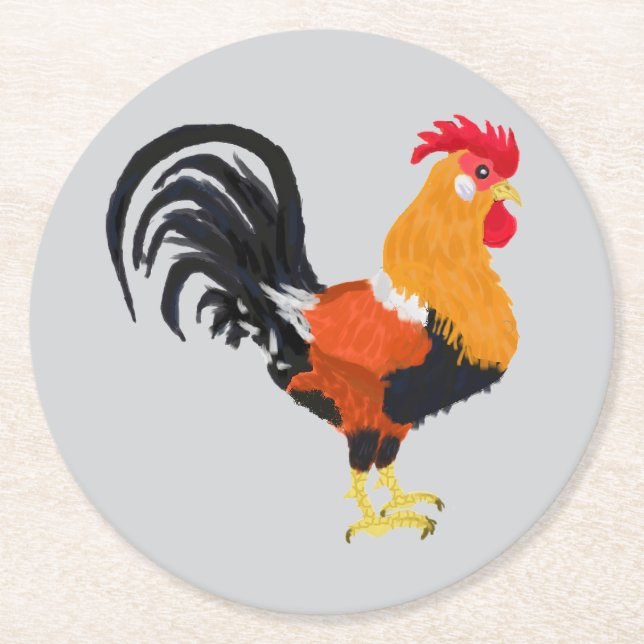 Rooster Runder Pappuntersetzer (Vorderseite)