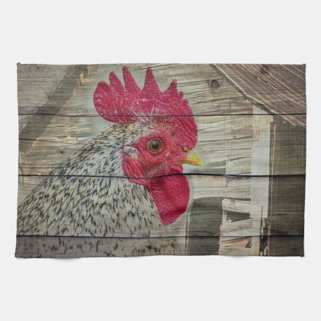 Rooster Rustic Chicken Coop Barboard Board Geschirrtuch (Horizontal)
