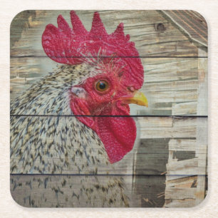Rooster Rustic Chicken Coop Barboard Board Rechteckiger Pappuntersetzer
