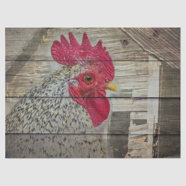 Rooster Rustic Chicken Coop Barboard Board Seidenpapier (Vorderseite)