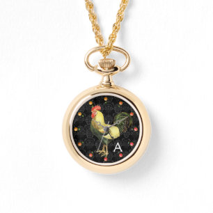 ROOSTER Schwarz-weiß Damask Monogramm Armbanduhr