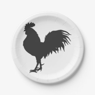 Rooster-Silhouette - Hintergrundfarbe auswählen Pappteller