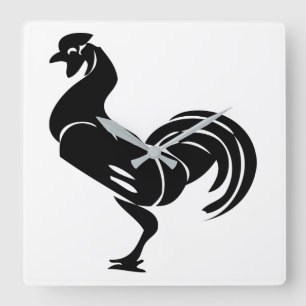 Rooster-Silhouette Quadratische Wanduhr