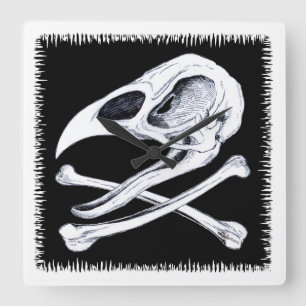 Rooster Skull und Crossbones Quadratische Wanduhr