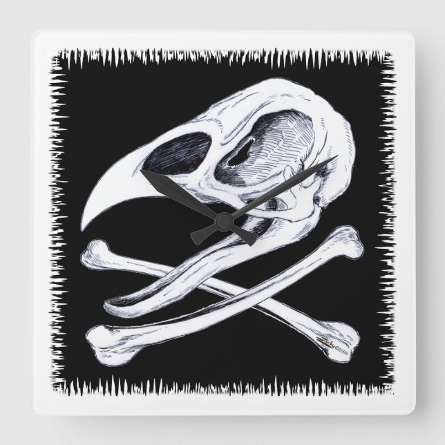 Rooster Skull und Crossbones Quadratische Wanduhr (Vorderseite)