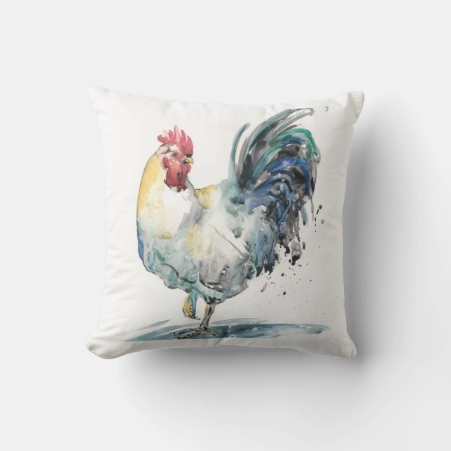 Rooster Splash - Aquarell Kissen (Vorderseite)