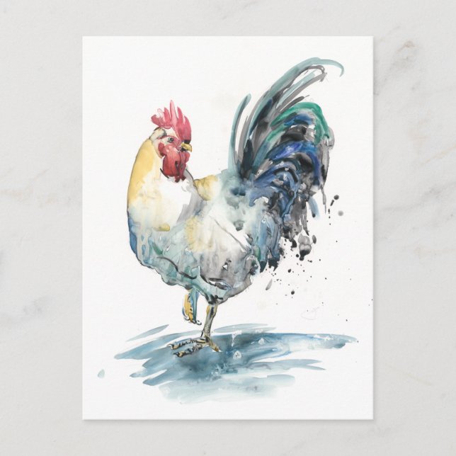 Rooster Splash - Aquarell Postkarte (Vorderseite)