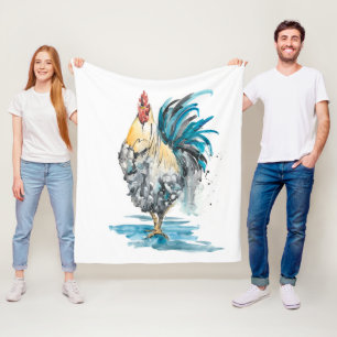 Rooster Splash - Aquarellbild Fleecedecke