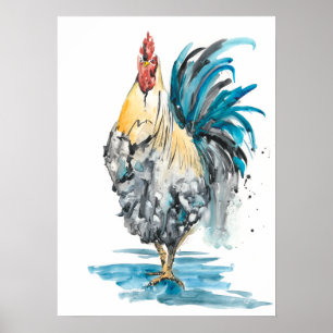 Rooster Splash - Aquarellbild Poster