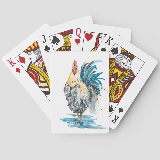 Rooster Splash - Aquarellbild Spielkarten (Rückseite)