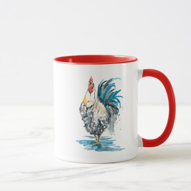 Rooster Splash - Aquarellbild Tasse (Rechts)