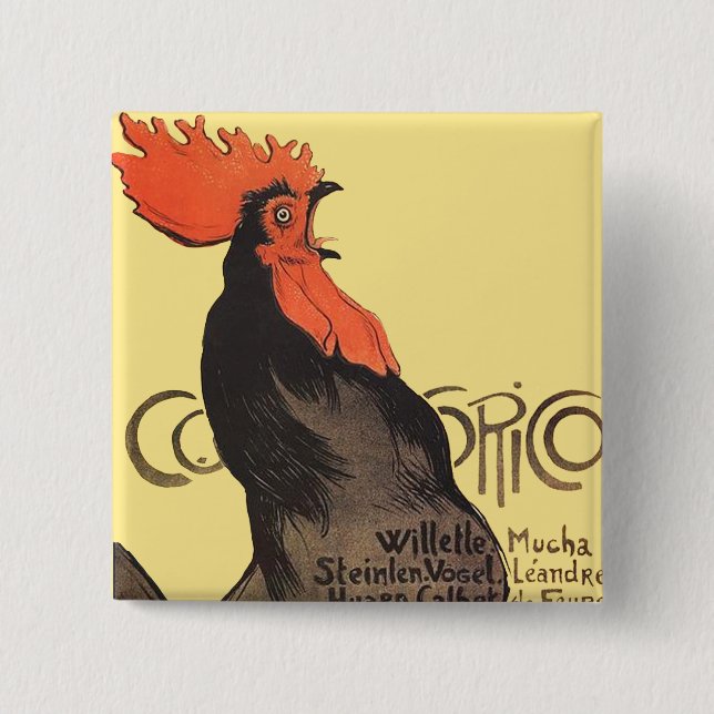 Rooster Steinlen Cocorico Französische Kunst Button (Vorderseite)