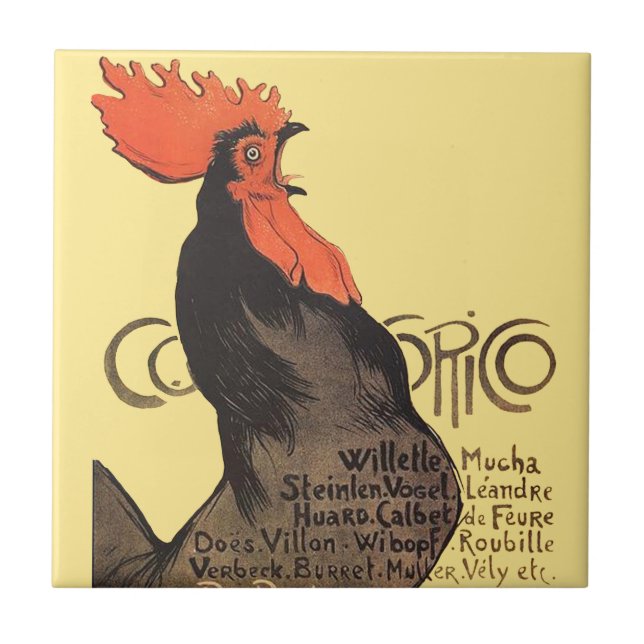 Rooster Steinlen Cocorico Französische Kunst Fliese (Vorderseite)