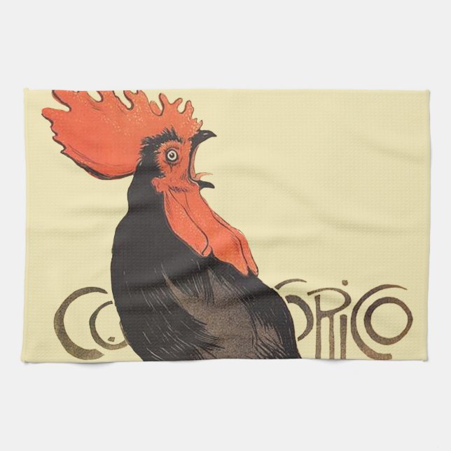 Rooster Steinlen Cocorico Französische Kunst Geschirrtuch (Horizontal)