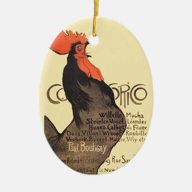 Rooster Steinlen Cocorico Französische Kunst Keramik Ornament (Vorne)