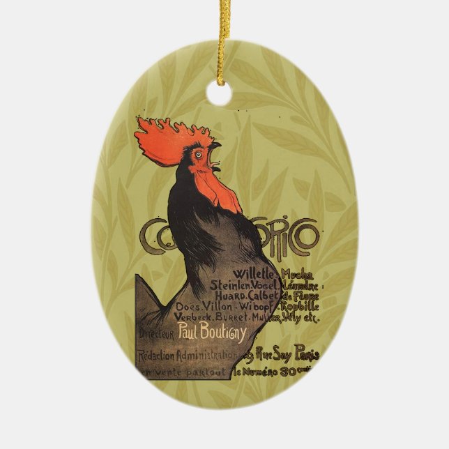Rooster Steinlen Cocorico Französische Kunst Keramik Ornament (Vorne)