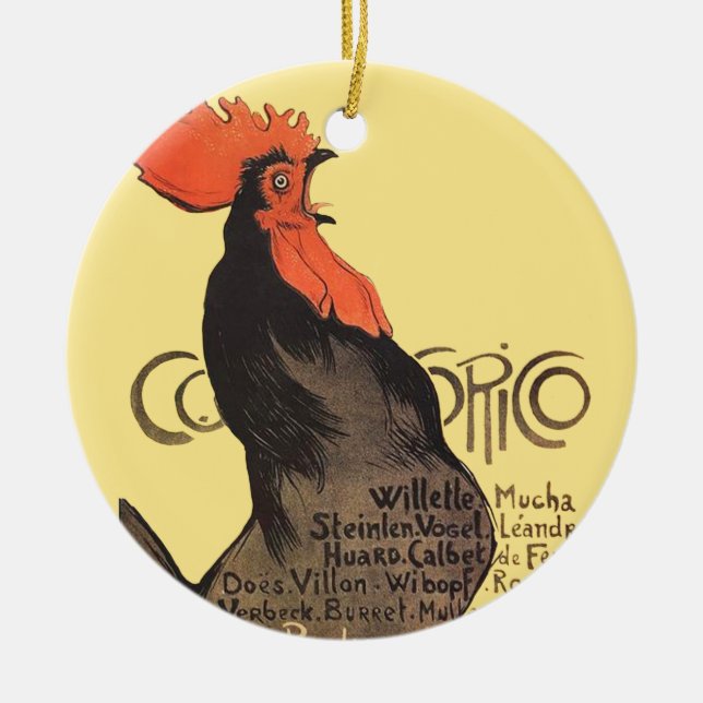Rooster Steinlen Cocorico Französische Kunst Keramikornament (Vorne)