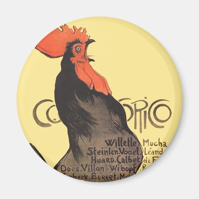 Rooster Steinlen Cocorico Französische Kunst Magnet (Vorne)