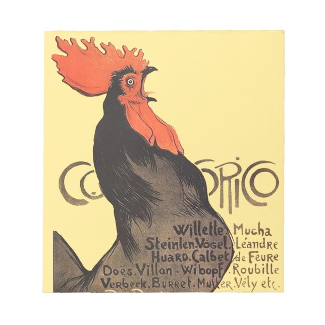 Rooster Steinlen Cocorico Französische Kunst Notizblock (Vorderseite)