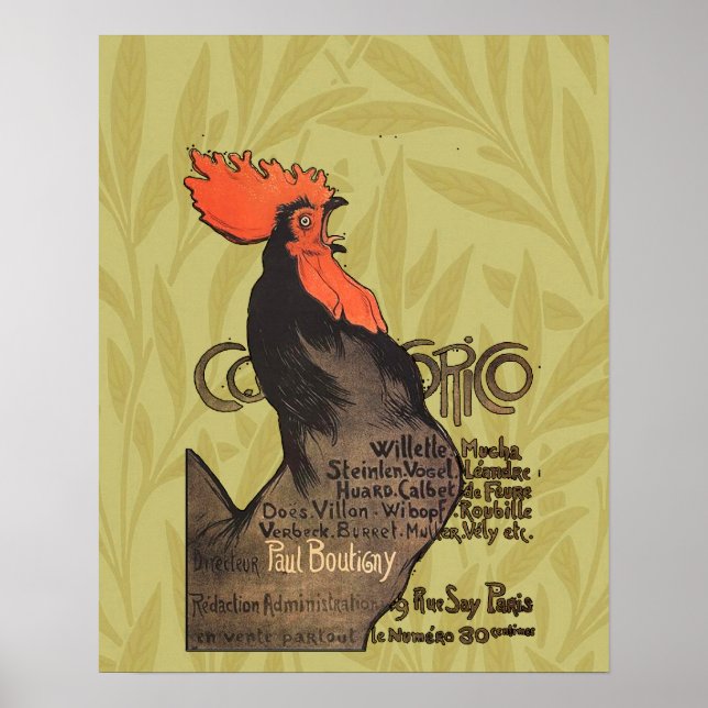 Rooster Steinlen Cocorico Französische Kunst Poster (Vorne)