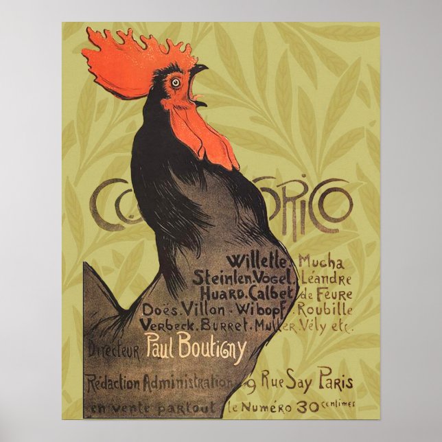Rooster Steinlen Cocorico Französische Kunst Poster (Vorne)