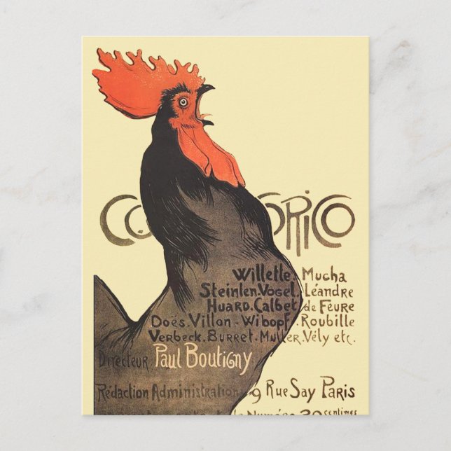 Rooster Steinlen Cocorico Französische Kunst Postkarte (Vorderseite)
