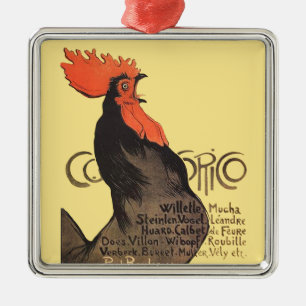 Rooster Steinlen Cocorico Französische Kunst Silbernes Ornament