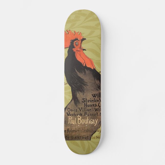 Rooster Steinlen Cocorico Französische Kunst Skateboard (Vorderseite)