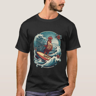 Rooster Surfer Chicken Surfing Kauai Hawaiian Surf T-Shirt